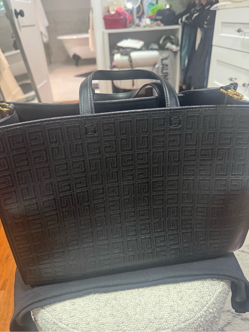 Givenchy Bond Large Black 4G Embossed Leather Tote Logo Bag Authentic - Picture 6 of 8